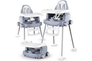 Bellababy Chaise Haute Bébé 3 en 1, Chaise Haute Convertible et Ultra-Compacte, Chaise Haute Portable et Légère, Look Racing (Gris)