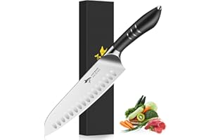 MAD SHARK Couteau Santoku 20 cm - Couteau de Cuisine Japonais en Acier Allemand au Carbone - Lame Ultra-Tranchante, Manche Ergonomique - Idéal pour Viande et Légumes