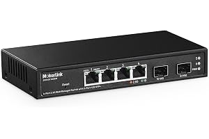 MokerLink 4-portig 2,5 G hanterad switch, 2x 10G SFP+ slot, 4 x Base-T 2,5 G-portar, kompatibel 10/100/1000 Mbps, fläktlöst mininätverksswitch