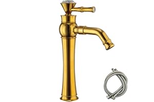 JDZJYBQX Robinet de salle de bain doré - Robinet de lavabo haut - Lavabo de luxe doré - Mitigeur monocommande pour lavabo de salle de bain