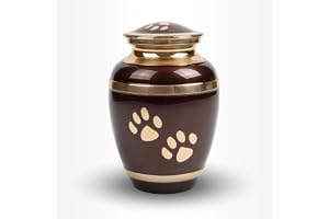 Djur Urna Hund Stor 2 liter Brun Guld Tassavtryck - Lämplig för Djurkremeringsaska - Hund eller Katt
