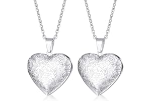 Weenkeey 2 Pcs Locket Necklace that Holds Pictures Stainless Steel Locket Pendant Necklace Memory Photo Pendant Necklace for Women Girls