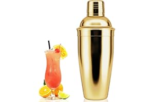 HUAMIRRA Shaker per Cocktail, 750 ML Cocktail Shaker in Acciaio Inox, Cocktailshaker con Colino, Utensile da Bar, Cocktailshaker per Barista, per Miscelare Bevande, Casa, Bar, Feste(Oro)