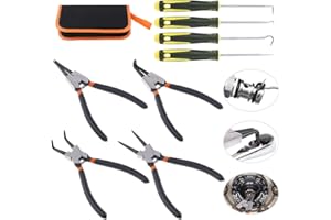 Swpeet 8 pinze ad anello a scatto con set di plettri e ganci, 4 pezzi pesanti per anelli di tenuta interna/esterna per anelli di tenuta ad olio set con 4 pezzi di precisione set di plettri e
