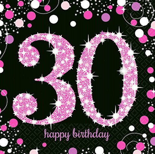 Servietten 30 Geburtstag mit Prägung Pink Schwarz 16 Stück 33x33cm