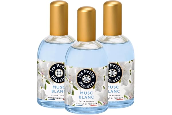 Les Petits Plaisirs - Lot de 3 - Eau de toilette Musc blanc, Eau de toilette femme, Délicate, fraîche et florale, Made in France, flacon 110ml