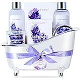 BODY & EARTH Spa Gifts Set for Women,7pcs Lavender Bath Sets for Women Gifts Scented Candle, Shower Gel, Bath Salt, Bubble Ba