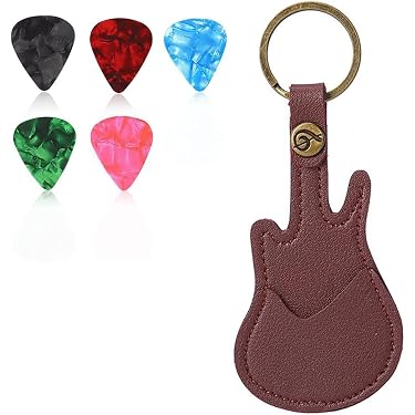 Étui Pour Médiators De Guitare - Capacité 15 à 20 Médiators - Sangle Antidérapante Et Crochet - Matériau PU - Noir - 12