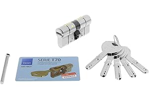 Tesa Assa Abloy, T75D3040N, Cilindro de Alta Seguridad, T70 DS, Doble Embrague, Leva Larga, Llave - Llave, Niquelado, 30 x 40 mm