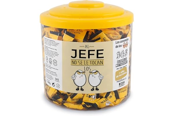 Regalo original. Tarro con 365 caramelos motivadores. Al jefe no se le tocan los huevos. Un caramelo motivador para cada dia del año