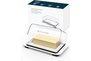 KITCHENDAO Airtight Flip-Top Butter Dish with Lid for Countertop and Refrigerator, Butter Keeper, Plastic Butter Holder Tray for 2 Sticks East Coast/West Coast/European Style/ Kerrygold Butter