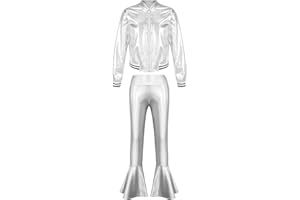 TiaoBug Unisex Kinder 80er Jahre Trainingsanzug Retro Kostüm Metallic Jogger Jogginganzug Jacke und Hose Disco Jazz Tanz Outfits Set
