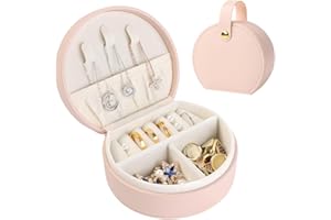 BELICOO Mini Jewelry Box Organiser, Travel Jewelry Box for Women Small PU Leather Jewellery Storage Case with Zipper Portable Jewelry Gift Box for Rings Earrings Necklace for Women Girls - Bright Pink