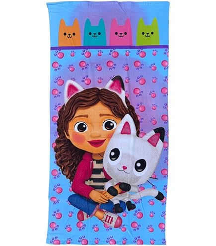 Serviette De Plage Gabby's Dollhouse 70x140 Cm - 100% Coton Doux, Design Coloré Pour Enfants, Bain Et Piscine
