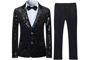 Sliktaa Jungen Kostüm 2 Teilig Klassisch Gold Floral Jacquard Slim Fit Allerheiligen Hochzeit Ball Tuxedo Jacke und Hose 6 Farben