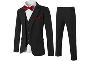 Amissz Bambini Ragazzi 5 Pezzi Abbigliamento Set Slim Fit Smoking Blazer + Gilet + Camicia + Papillon + Pantaloni Set Completi Ragazzo per Matrimonio
