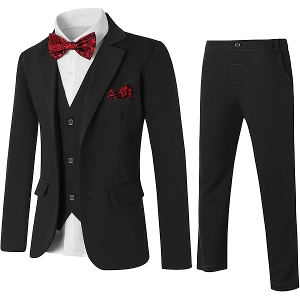 Sliktaa Jongenskostuum, 3-delig, klassiek, eenvoudige knoop, revers, sportjas, vest, lange broek, bruiloft, feest en eindejaarsbal voor jongens, Rood, 14 Jaren