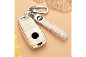 HIBEYO Funda para Llave de Coche Inteligente Compatible con Mercedes Benz Clase E S A CLA GLA GLE GLC GLK AMG LG Llaves Mando a Distancia Caja de Llaves Blanco
