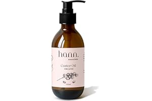 HANN ESSENTIALS Organic Castor Oil, Cold Pressed, Non-GMO, Hexane Free, Glass Pump Bottle, 250ml, 100% Pure & Natural - For Skin Hydration - Hair, Lash, Eyebrow, Beard, Nail Growth
