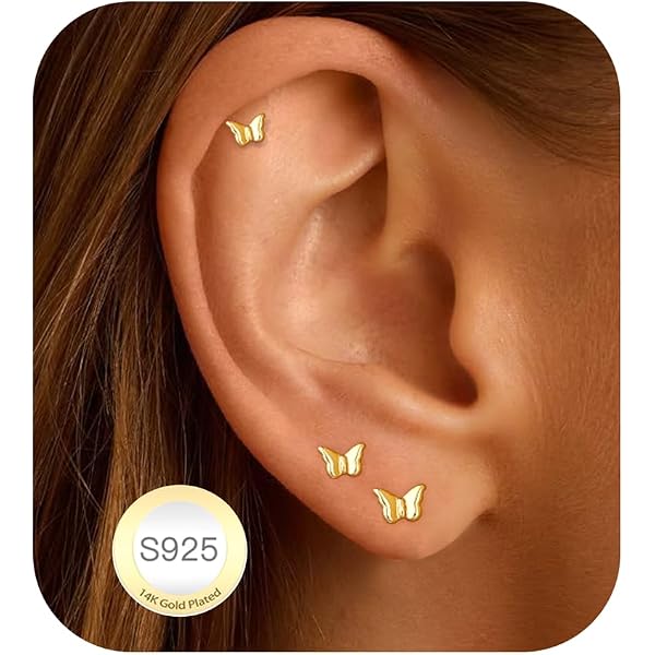 SENTERIA Set 6 Paia Orecchini A Perno In Argento 925 Per Ragazze - Cuore, Farfalla, Fiore, Ipoallergenici, Con Zirconia - 3