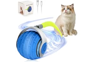 Pavlleen Smart Rolling Ball Cat Toy, Juguete Interactivo para Gatos, Juguetes para en Movimiento Recargables por USB, Cola de Repuesto Que Gira 360°, Pelota interactiva para Gatos (Azul)
