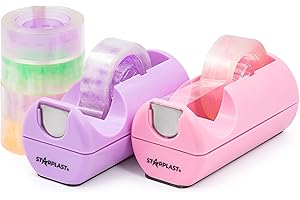 Starplast Pack 2 dispensadores de cinta + 6 celos pastel de cinta transparente, base antideslizante, gran peso, 11x5x5 cm, para oficina, escolar, hogar - PACK 2 SURTIDO