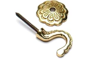 Merriway® BH01609 (2 Pcs) Rosette Curtain Drapery Hold Back Tie Back Hooks with Back Plate, 35mm (1.3/8 inch) Solid Brass - Pack of 2 Pieces