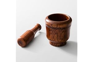 TAMUME Holzmörtel und Stößel Set, Handgemachte Gewürzküchenmühle, Kraut Brecher, Masher und Rührgerät, zum Mahlen von Meersalz, Gewürz und Kräuter