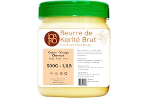 500G LOBIKO Beurre de karité Brut - Pur non Raffiné 100% Naturel- Hydratant et Protecteur- Sans additifs et Vegan - Corps, Cheveux, Visage - Pour tout type de peau - Raw african Ivoiry Shea butter