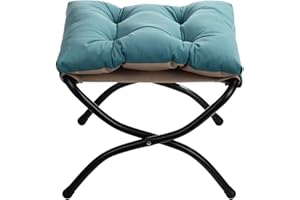 HollyHOME Poggiapiedi Pieghevole con Gambe in Metallo, Piccolo Ottomano Sedile Moderno Velluto Tessuto, Azzurro(47 cm x 36 cm x 36 cm)