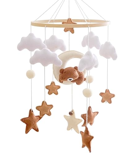 Mobile Pour Lit Bébé – Nuage En Feutrine, Lune Et étoiles – Suspendu 3D, Apaisant, Cadeau Idéal Pour Chambre Fille Ou Garçon