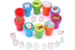 LGZIN 10 Pezzi Timbri Bambini, Timbri di Natale, Natale Timbri per Bambini, Giocattoli di Timbro, per Bambini Scrapbooking Stampa Fai da Te Natale Regalo Imballaggio Carte Busta Accessori