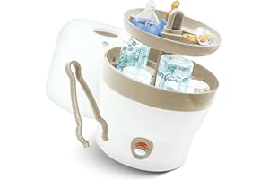 Babyruf BS 29b Sterilisator für Babyflaschen | Dampfsterilisator & Vaporisator | bis zu 6 Flaschen | Baby Erstausstattung Neugeborene | Flaschenreiniger | Baby Zubehör | weiß/ocker