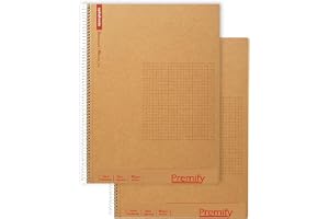 Premify Spiral Squared Notebook 2Pcs Set 5mm Grid Inner (A4), 100 Sheets | Graph Writing Pad 80gsm Paper, Maths Notebook, Suitable for Students and School Supplies.