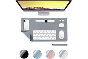 DesireTech Reversible Small Office Desk Mat- Dual-Sided Desk Mat, Waterproof Faux Leather Table Surface Protector Desk- Laptop Mat & Mouse Pad (Grey/Silver, Small (35 x 60cm)