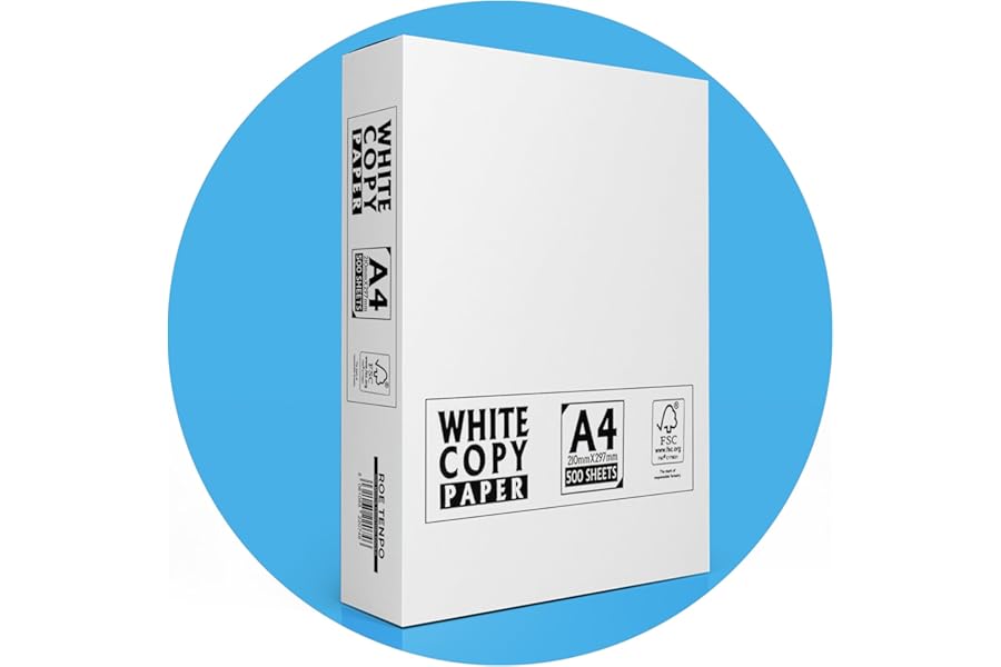 Roe Tenpo A4 Printer Paper, 500 Sheets, Smooth White Paper Finish, Compatible with Inkjet & Laser Printers - Ideal for Home & Office Use, Copying, Printing Flyers, Reports, and More-Packaging may vary