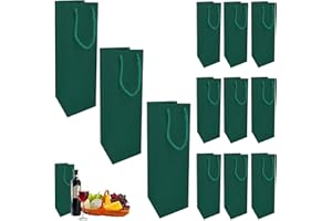 POPOYU Dark Green Bottle Gift Bags Multipack,12 Packs Christmas Bottle Bags for Wine with Handle and Kraft Paper Gift Tags,New Year Xmas Wine BottleBags for Red Wine.Whiskey Champagne Gifts Wrapping Xmas