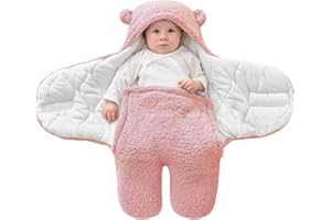 FUNUPUP Couverture D'Emmaillotage Bébé 0-3 Mois, Sac de Couchage Hiver Naissance Gigoteuse en Epais e à Jambes Séparés Nouveau Né Nid d'ange-Blanche, Rose