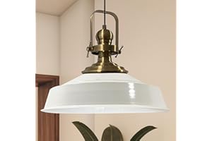 bamyum Asletl Suspension Luminaire Industrielle Rétro en Metal de 41 cm, Lustre de Salon Vintage, Éclairage de Plafond pour Chambre, Cuisine, Plafonnier Suspension, Lampe Suspendue, Blanc