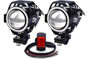 YnGia Motorcycle Front Spotlights with Blue Halo 12V 24V, 2PCS Motorcycle Daytime Running Lights Led Foglights with 3 Wires Switch ON/ON/OFF, U7 Waterproof Motorbike Auxiliary Lights