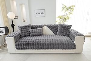 MINGPINHUIUS Sofabezug L Form 1/2/3/4 Sitzer Sofa Überzug für L Form Sofa Couch Sessel Ecksofas,Weicher Kaninchen Plüsch Sofabezug rutschfest Sofa Überwurf (Dunkelgrau,90 x 210 cm)