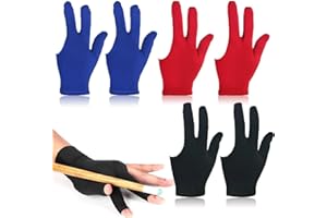 KSUKTSW 6 Pièces Gants de billard, Gants de Queue, Gants de billard, Gants de billard, Gants de Queue, Gants de Queue de billard à 3 Doigts pour Hommes et Femmes
