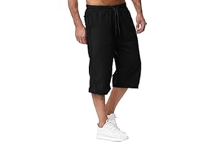 BASTWAHL 2025 Short Lin et Bermuda Homme 3/4 Long D'Été Pantacourt Coton, pour La Plage, Le Yoga, Le Jogging, Pantalon Taille Elastique Décontracté