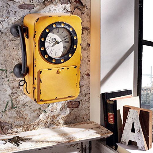 miaVilla 6815286 Wanduhr mit Schlüsselschrank Telefon, Metall, Glas B24 x T11 x H32 cm