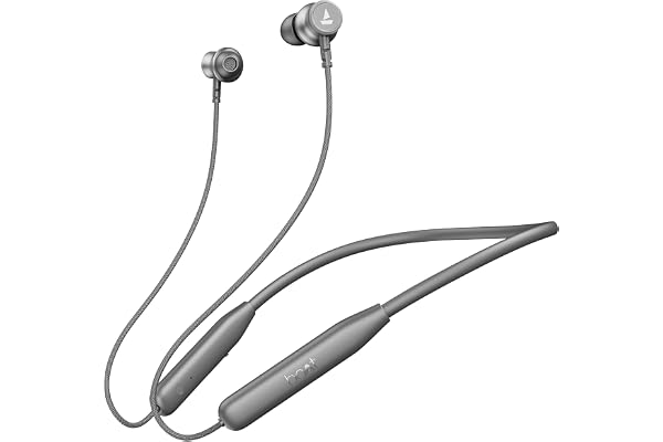 boAt Rockerz 113 (2025 Launch), 40 Hrs Playback, Dual Pair, Fast Charge, Enx Tech, Low Latency, Magnetic Buds, Bluetooth Neckband, Wireless with Mic in Ear Earphones(Ash Grey)