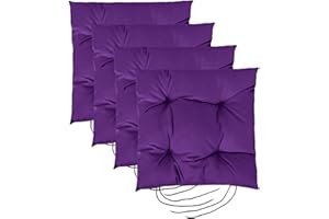 Gardenista Garden Chair Seat Cushion with Ties | Slip Free Hypoallergenic Tufted Pad | Water Resistant Thick Quality | Great for Indoors & Outdoors | Secure Ties (4 Piece, Purple)