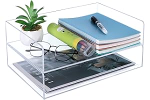 Clear Acrylic Desk Organizers, BOJVESH 2-Tier Paper Organizer Tray, Stackable Classroom File Storage, Workspace Supplies Accessories for Office Home Documents A4 Notebook