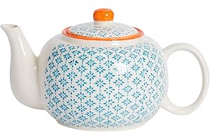 Nicola Spring Hand-Printed Teapot - 820ml - Orange Traditional Decorative Floral Pattern Porcelain Tea Pot with Lid Tableware Large Teapot for Tea, Milk