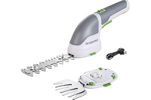 WORKPRO Tijeras Cortacésped y Arreglasetos 2 en 1, 3,6 V Cortasetos a Batería 2 Ah, Tijeras Arreglaseto con 2 Tipos de Cuchillas Ancho de Corte 75 mm, 118 mm, Herramienta para Jardín (Blanco)