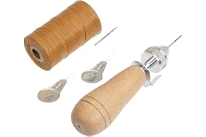 Langlauf Schuhbedarf® Profi Ledernäh-Set mit Handnähapperat/Nähahle + gewachstem Garn + Einfädler +Ersatznadel (haselnuss)